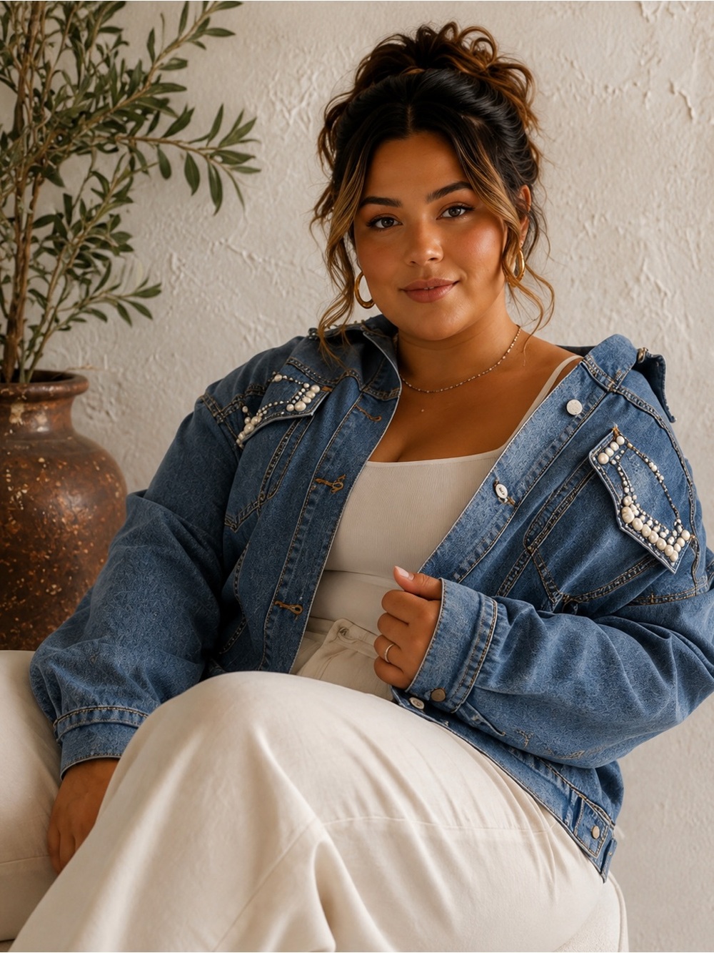 Savanna Jane Blue Denim Jacket with Pearl Accents